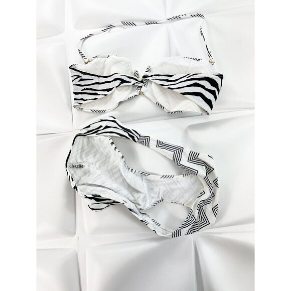 Charlie by Matthew Zink MZ Vita Bandeau Halter Bikini 2pc Set Chevron Sz Large - Picture 6 of 9